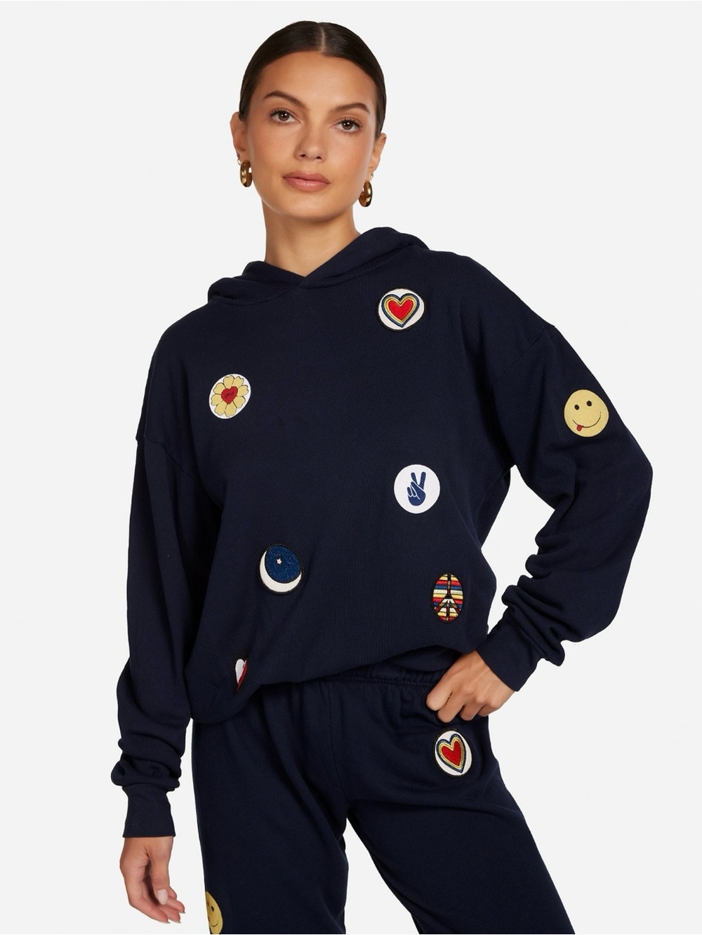 Lauren Moshi Patch Hoodie & Jogger Sweatpants Set Navy S
